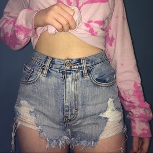 High waisted distressed shorts.